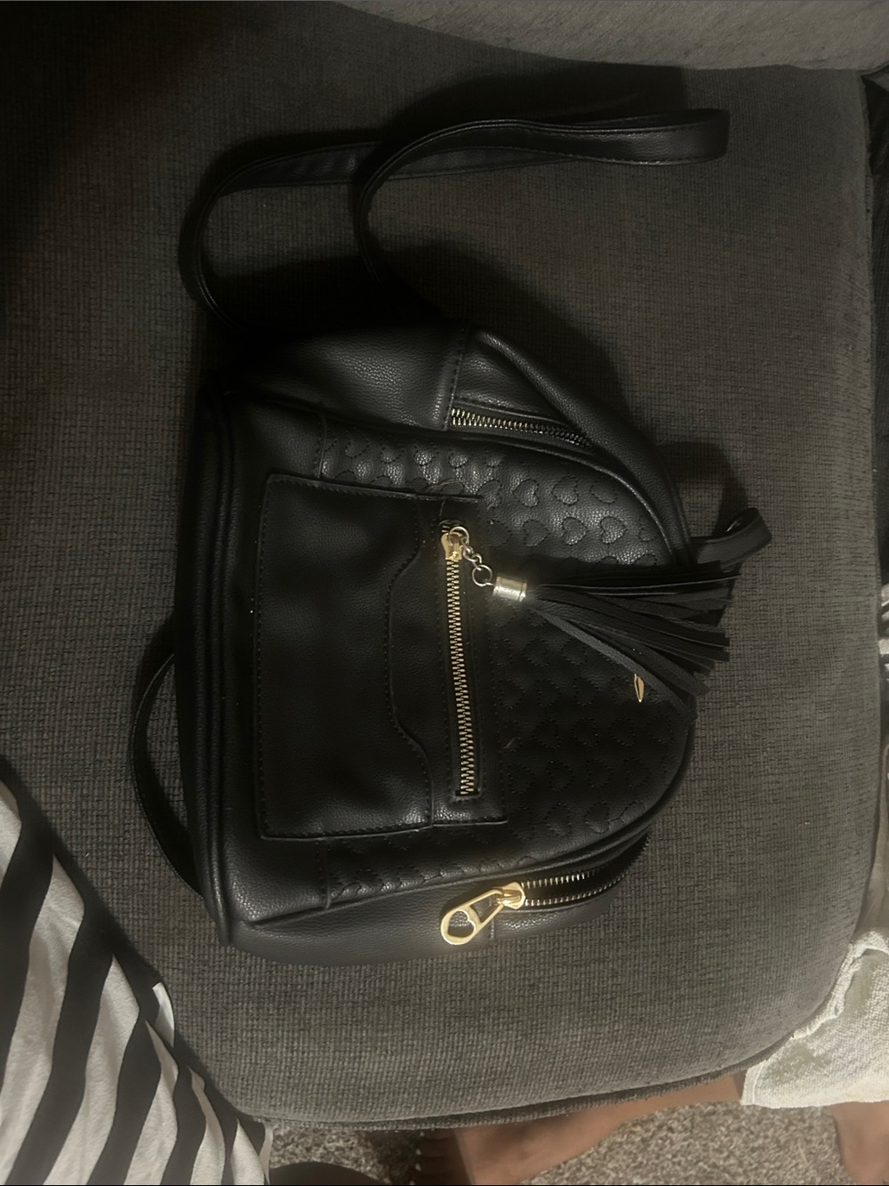 Black Women's Backpack Purse with Tassel Accent
